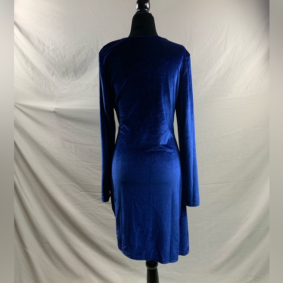 Royal Blue Ruched Front Velvet Dress - Picture 11 of 11